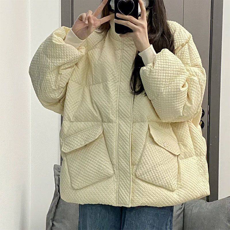 冬季立领棉服2025年新款韩版宽松短款艾尚简约女装外套ins风杏色
