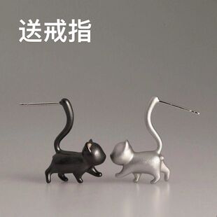 原创幸运设计喵星人小猫猫咪999纯银耳钉女耳饰品