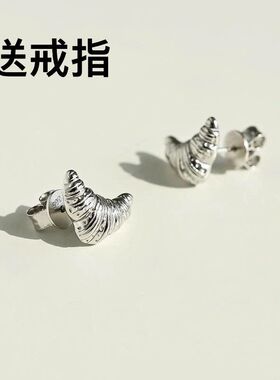 碱水牛角包耳钉999纯银耳环2025年新款简约轻奢小众耳饰爆款