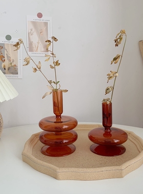 ins风棕色烛台清新干花餐桌摆件