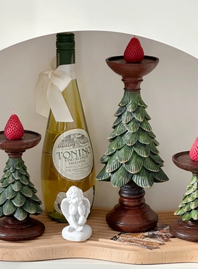 美式复古圣诞树烛台摆件 ins餐桌氛围感香薰蜡烛台圣诞节装饰烛台