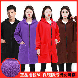 加绒韩版长袖外穿罩衣新款双面摇粒绒保暖女厨房上厂里工作服男士