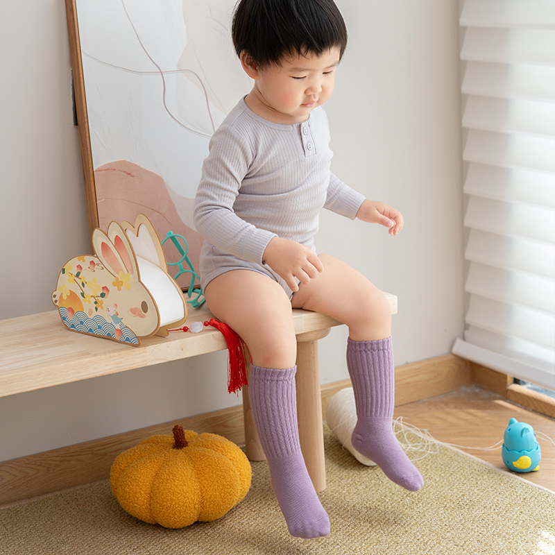 宝宝袜无骨纯色中筒双针韩版春秋