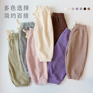 拉波米秋冬季ins男童女宝宝纯色保暖百搭束脚棉裤子柔软休闲长裤