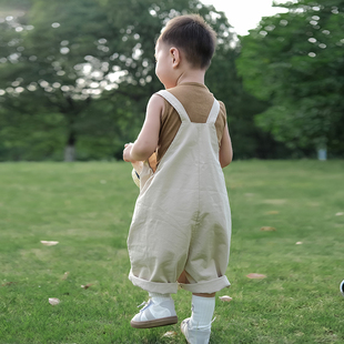 拉波米儿童纯棉背带裤连体阔腿裤春秋款童装宝宝宽松休闲八分裤子