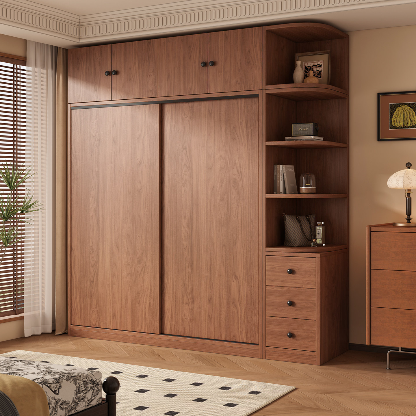 中古风衣柜家用卧室推拉门衣橱