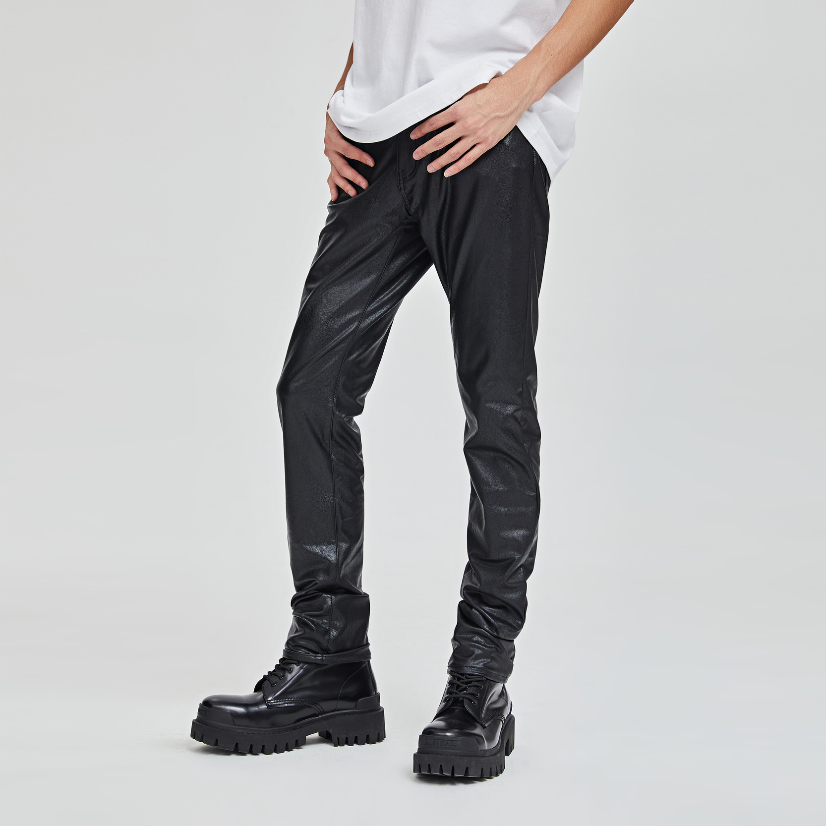 加长裤堆积感高街潮pu皮休闲皮裤