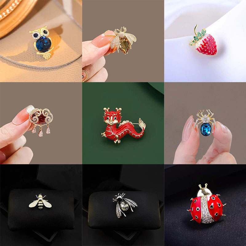 2024新款可爱小草莓胸针个性水果瓢虫防走光扣昆虫蜜蜂小香风领针