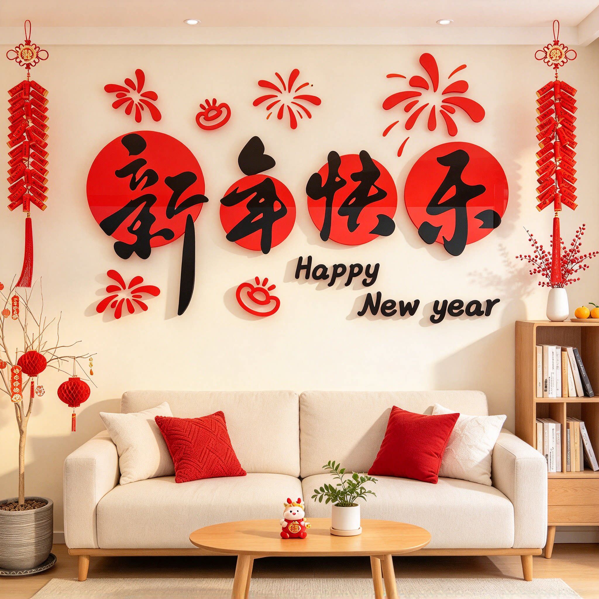 2027过羊新年装饰品春节客厅氛围布置电视机背景墙面贴画挂件沙发