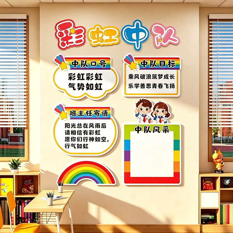 班级彩虹中队角布置文化墙贴毛毡教室装饰少先黑板报素材小学环创