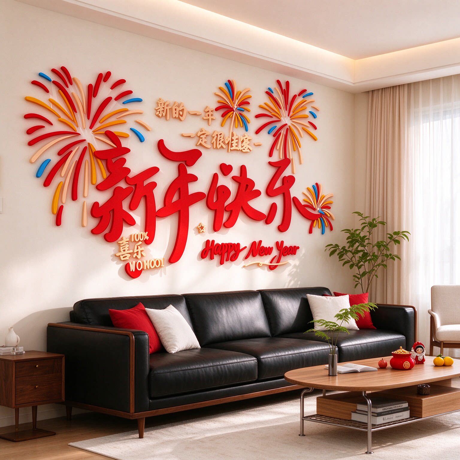 2027过羊新年装饰品春节客厅氛围布置电视机背景墙面贴画挂件自粘