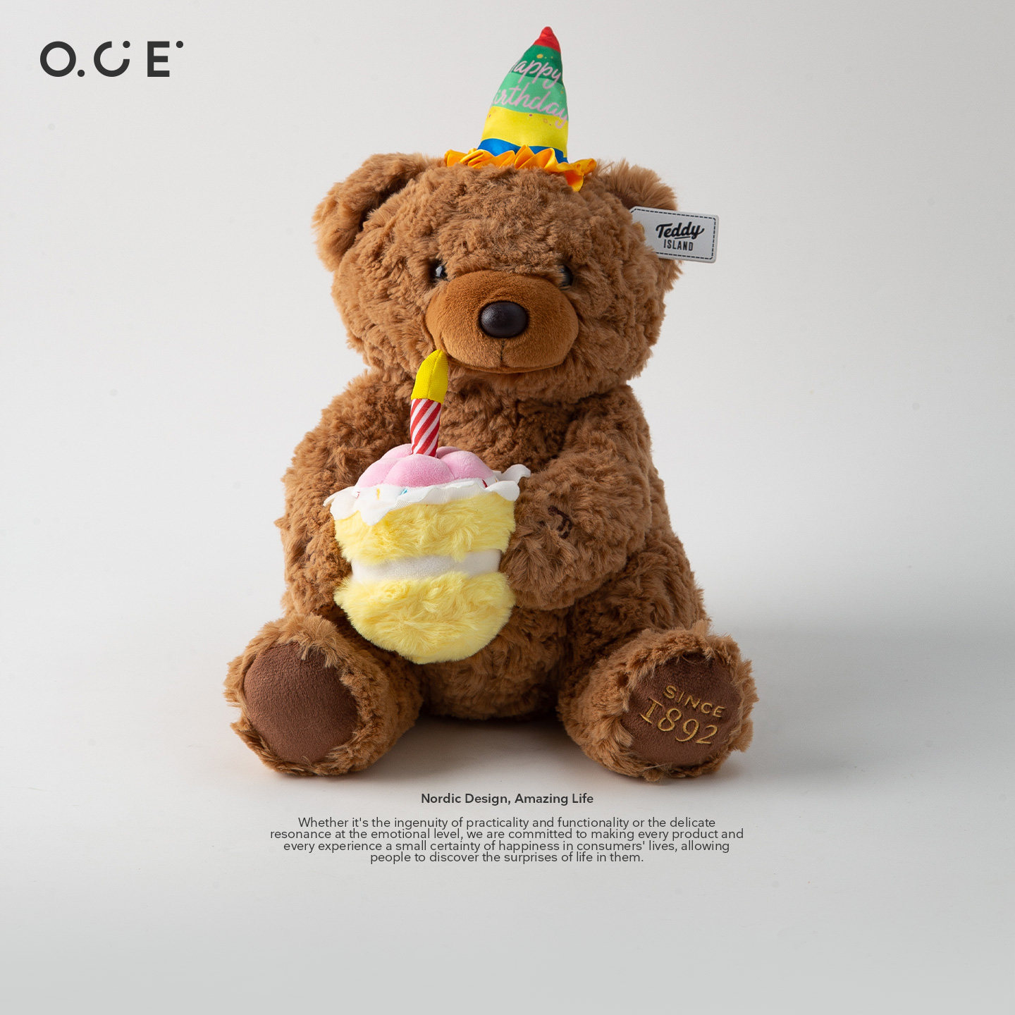 OCE蛋糕蜡烛泰迪熊玩偶可爱毛绒小熊公仔儿童安抚玩具生日礼物