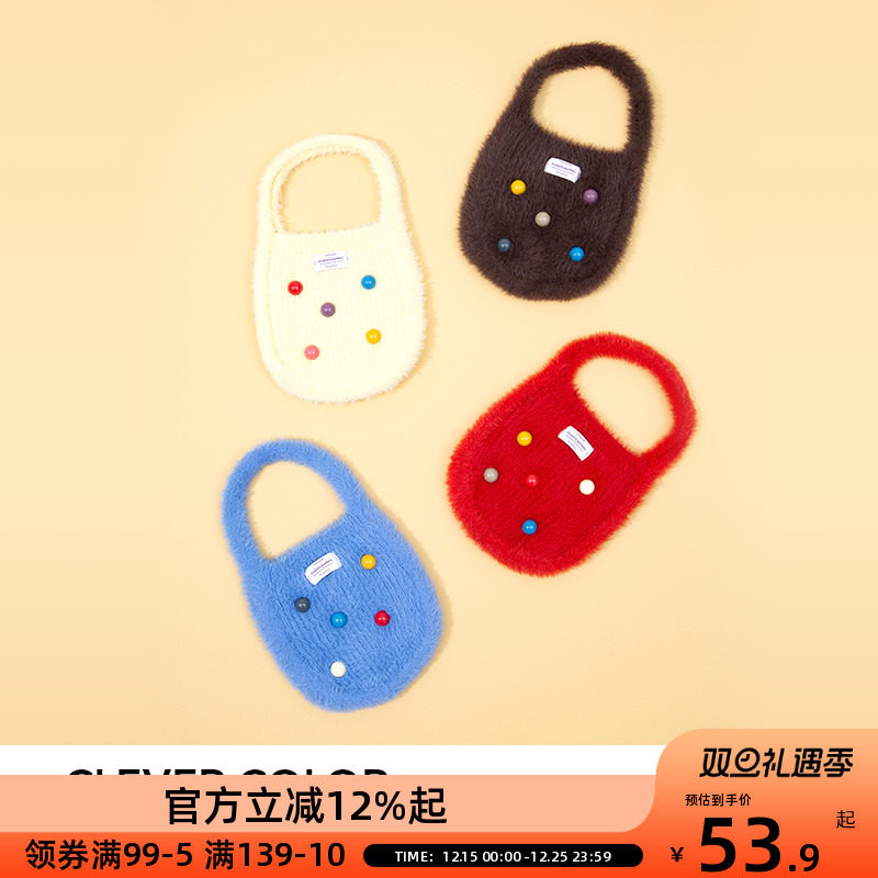 OCE包包毛绒绒秋冬手提包女2025新款时尚手腕包小拎包单肩包女