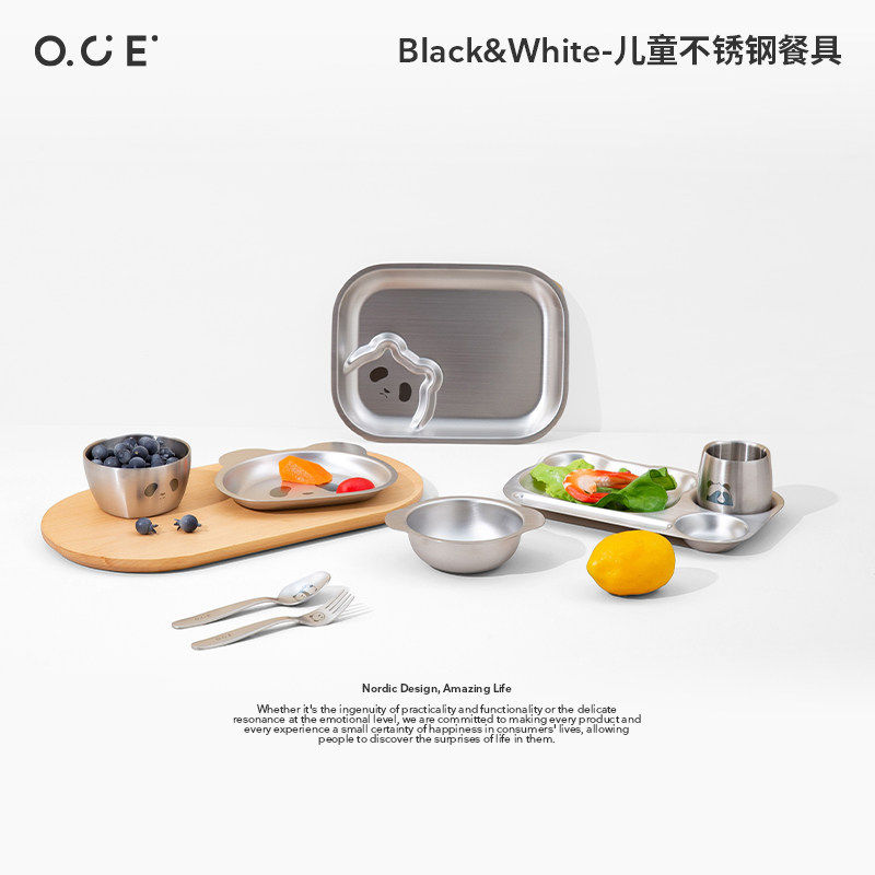 OCE儿童不锈钢餐具勺子叉子餐盘宝宝辅食防摔家用宝宝专用防烫碗图片