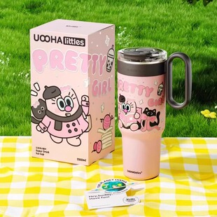 uooha冰霸杯陶瓷内胆巨无霸保温杯车载吸管杯子女生大容量水杯