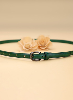 腰带女窄真皮头层牛皮皮带潮流时尚绿色装饰连衣裙子西装牛仔裤带