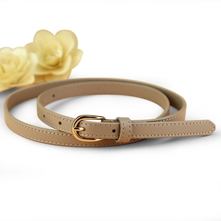 腰带女真皮细头层纯牛皮卡其色针扣皮带配裙装饰简约百搭韩国裤带