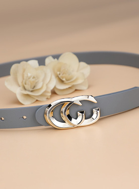 腰带女真皮头层牛皮简约百搭灰色皮带高级感细宽装饰配裙牛仔裤带