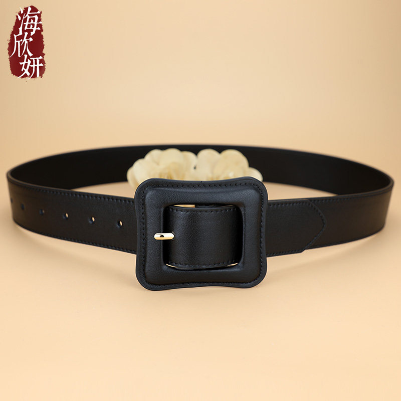 女士真皮头层纯牛皮腰封黑色宽腰带装饰配裙子大衣毛衣羽绒服皮带