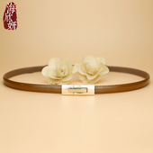 饰配裙子毛衣裤 腰带女士真皮牛皮细窄咖色皮带时尚 漆皮装 带小腰链