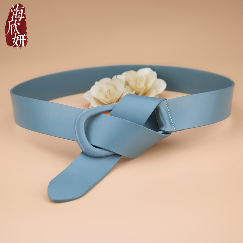 腰带女牛皮简约宽皮带打结装饰配连衣裙风衣新款时尚百搭真皮腰封