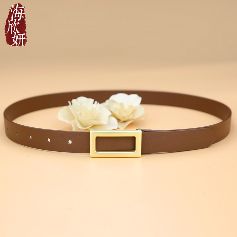 腰带女款真皮牛皮高级感棕色复古装饰窄皮带简约牛仔裤带配裙西裤