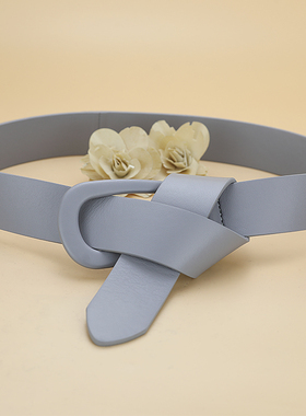 腰封女真皮品牌软羊皮灰色时尚百搭腰带装饰配裙毛衣大衣打结皮带