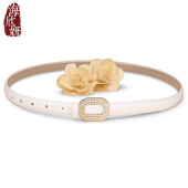 饰配连衣裙牛仔裤 装 带 百搭细小腰带时尚 皮带女士真皮牛皮白色夏季