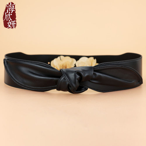 法式优雅~柔软羊皮女宽腰封百搭