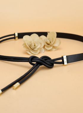 细腰带女真皮软羊皮黑色打结皮带时尚百搭配连衣裙子毛衣衬衫束腰