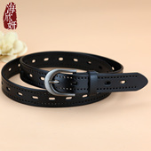 皮带女真皮牛皮黑色休闲百搭镂空宽腰带免打孔装 饰配裙子牛仔裤 带