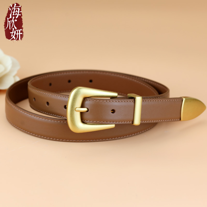 皮带女真皮牛皮棕色小众设计感腰带复古百搭装饰配裙子牛仔西裤带