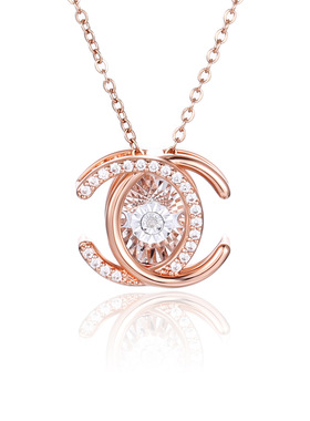 小香风玫瑰金时尚灵动字母双C钻石项链轻奢小众不掉色