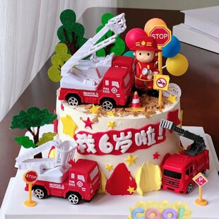 消防车消防员主题生日蛋糕装饰摆件儿童男孩甜品台烘焙装扮配件