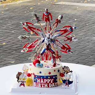 网红旋转奥特曼蛋糕装饰摆件电动旋转摩天轮奥特曼儿童生日装扮