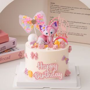 网红玲娜贝尔蛋糕装 饰可爱粉色小狐狸摆件女孩公主生日甜品台配件