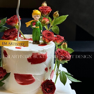 网红七夕情人节蛋糕装饰树脂拿玫瑰小王子情侣告白表白装扮摆件