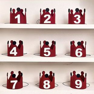 韩国红色皇冠数字帽生日氛围拍照毛毡帽儿童男女孩周岁装饰品道具