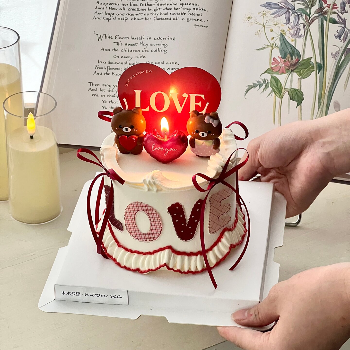 网红七夕情人节小熊爱心蜡烛插件LOVE亚克力情侣爱心卡片甜品插牌
