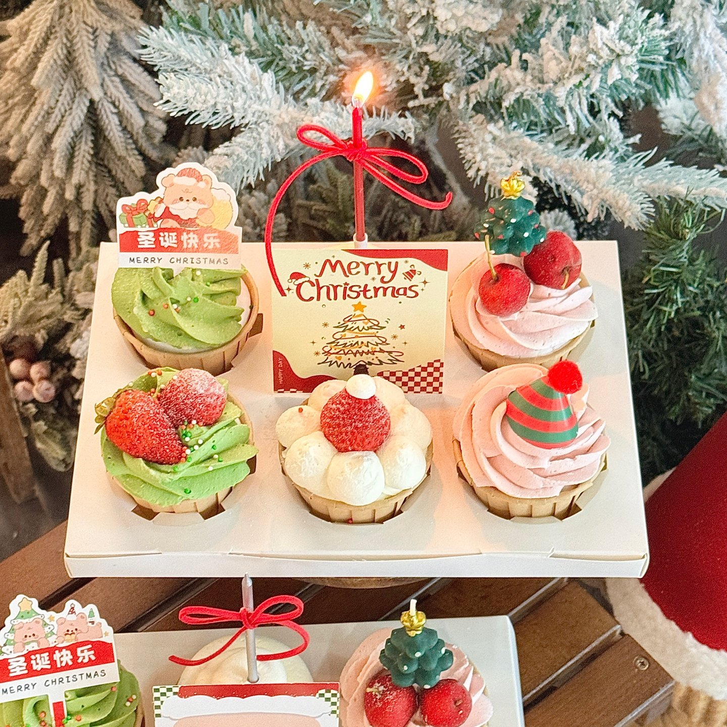 2026圣诞节纸杯蛋糕装饰插牌圣诞老人路牌卡片圣诞帽甜品装扮配件