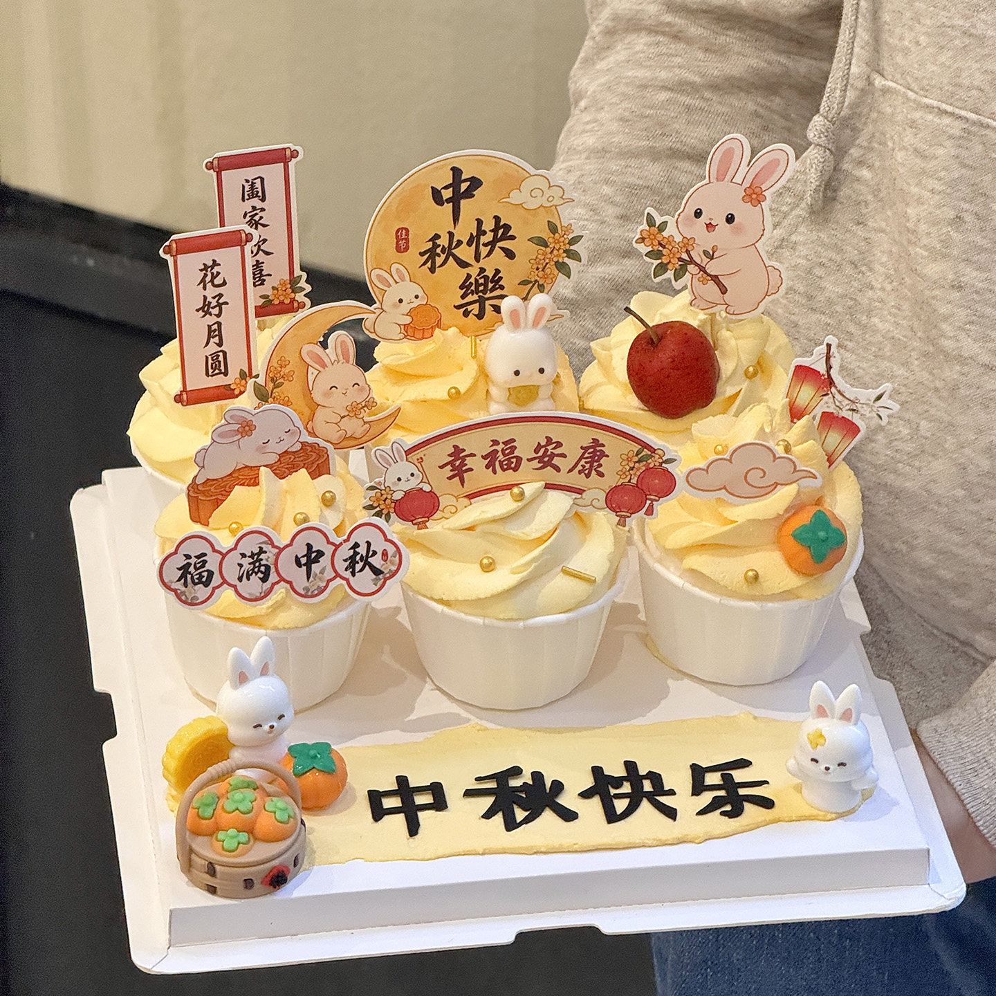 2026中秋节纸杯月饼小兔子玉兔蛋糕装饰摆件八月十五中秋烘焙插牌