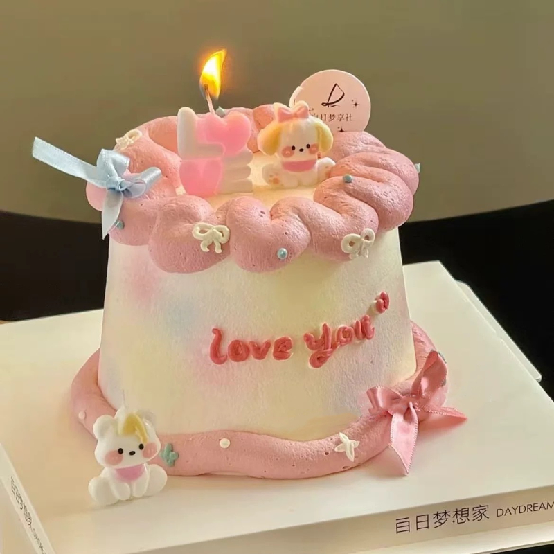 网红ins韩国蝴蝶结生日蛋糕蜡烛小帽子小狗小熊生日派对蜡烛插件