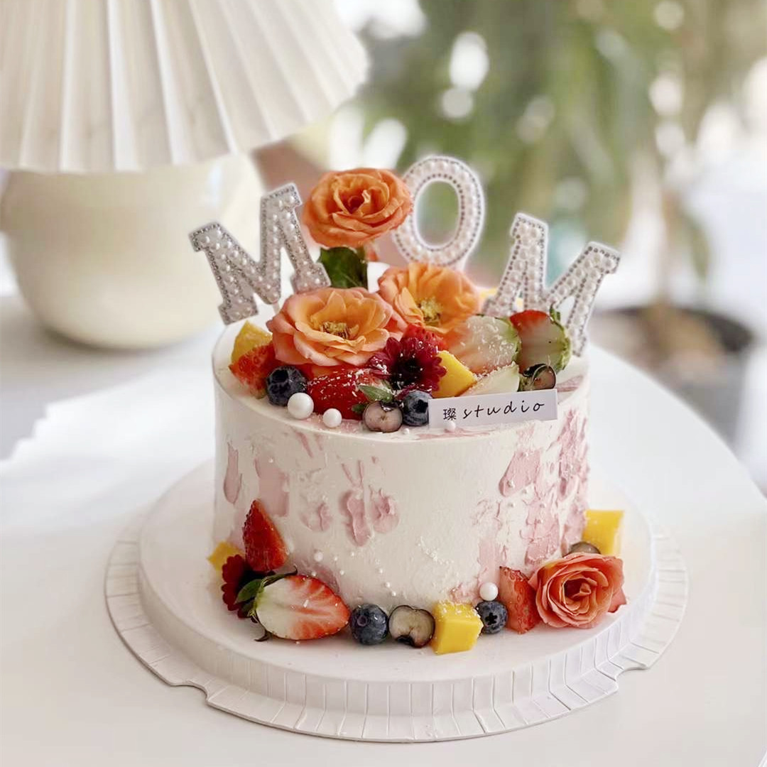 妈妈生日蛋糕烘焙装饰珍珠mom插件母亲女士生日快乐蛋糕插牌插件
