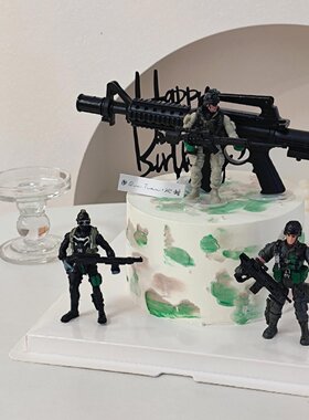 网红特种兵主题蛋糕装饰坦克飞机炮摆件男孩男生生日烘焙甜品摆件