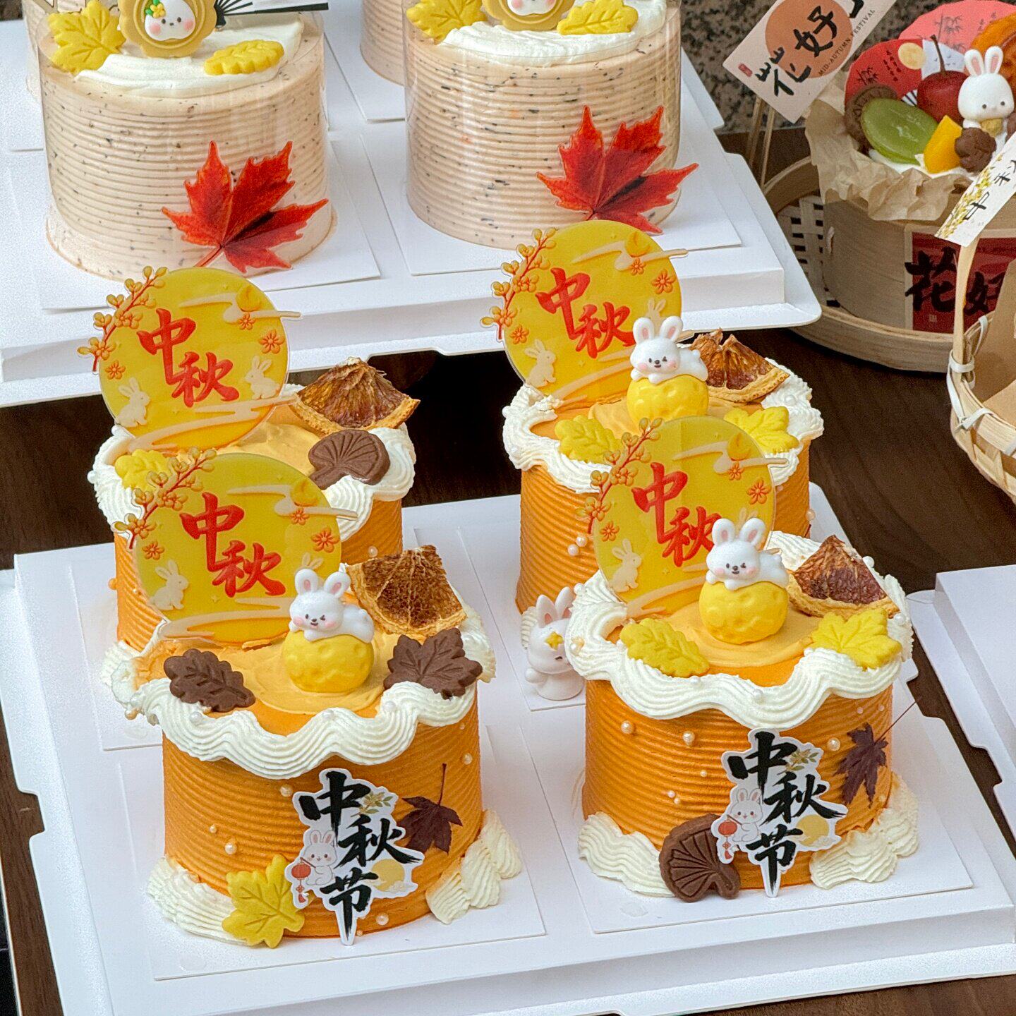 2026中秋节蛋糕装饰插牌软胶小兔子摆件中秋桂花树彩绘亚克力插件