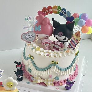 ins风蛋糕装饰美乐蒂库洛米摆件拱门插旗儿童生日派对甜品台插件