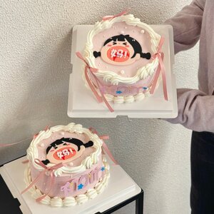 2026母亲节简约搞怪头像蛋糕装饰麻花辫大嘴叫妈女孩甜品装扮摆件