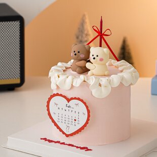 2.14情人节立体爱心抱抱熊蛋糕装饰摆件情侣告白日历爱心卡片装扮