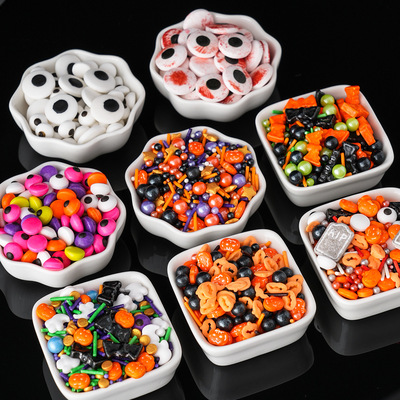 网红2025万圣节糖果蛋糕装饰卡通小眼睛糖南瓜骷髅头幽灵甜品摆件