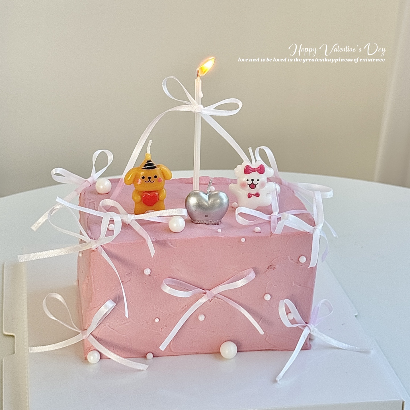 七夕情人节蛋糕装饰线条小狗抱爱心蜡烛摆件蝴蝶结丝带装扮摆件